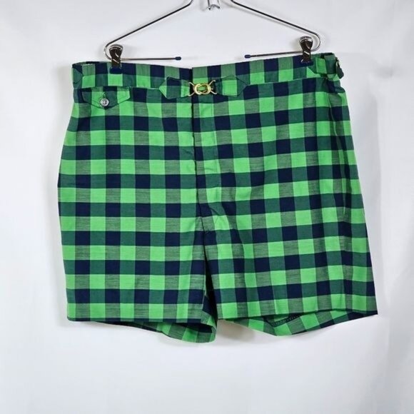 Vintage 50s Chipp NY Bespoke Swim Shorts 38 Blue Green Plaid Old Money Preppy - Picture 1 of 12